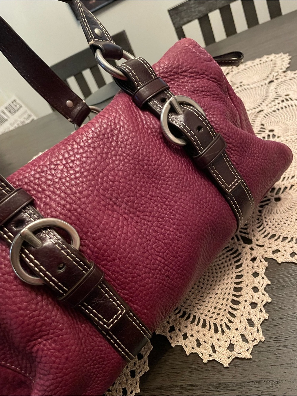 Coach Chelsea Leather Carryall satchel, model #F10887, in a burgundy color - Picture 6 of 13